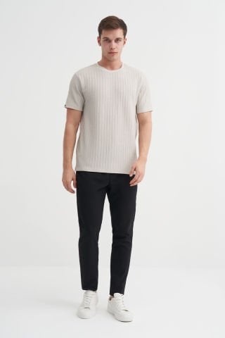 Caz 4051 Bisiklet Yaka Kendinden Dokulu Erkek T-Shirt A.Gri