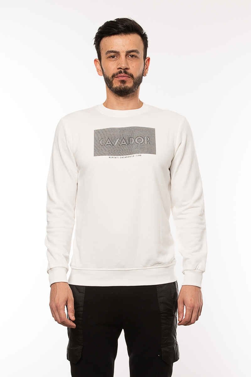 Caz 5003 Bİsiklet Yaka Baskılı Erkek Sweat Ekru