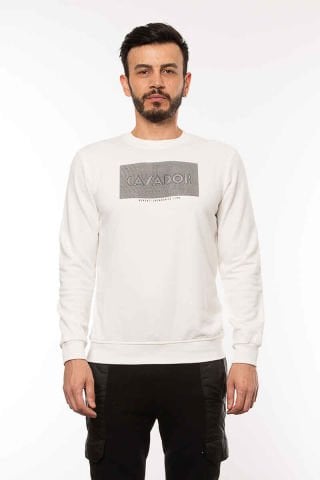 Caz 5003 Bİsiklet Yaka Baskılı Erkek Sweat Ekru