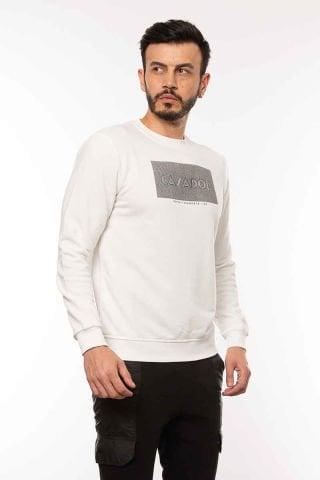Caz 5003 Bİsiklet Yaka Baskılı Erkek Sweat Ekru