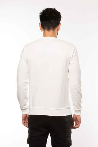 Caz 5003 Bİsiklet Yaka Baskılı Erkek Sweat Ekru