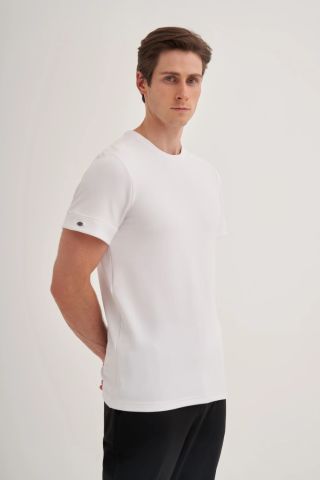 Cazador 4202 Bisiklet Yaka Kendinden Dokulu Micro Erkek T-shirt Beyaz