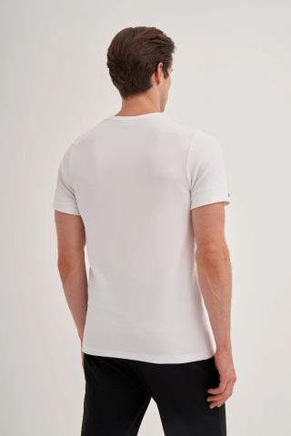 Cazador 4202 Bisiklet Yaka Kendinden Dokulu Micro Erkek T-shirt Beyaz