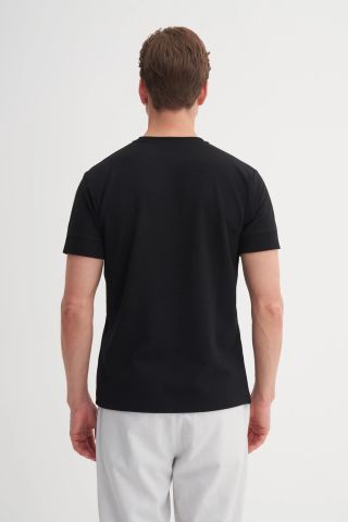 Cazador 4202 Bisiklet Yaka Kendinden Dokulu Micro Erkek T-shirt Siyah