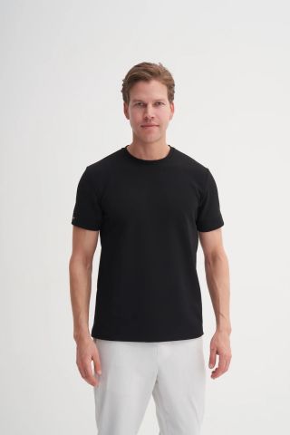 Cazador 4202 Bisiklet Yaka Kendinden Dokulu Micro Erkek T-shirt Siyah