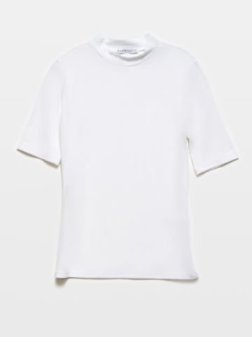 Dilvin 30481 Yüksek Yakalı Tshirt-Optik Beyaz