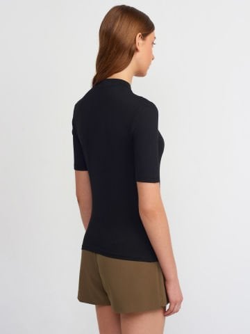 Dilvin 30481 Yüksek Yakalı Tshirt-Siyah