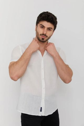 Caz 2006 - 2018 Düz Renk Kısa Kol Erkek Gömlek Ekru