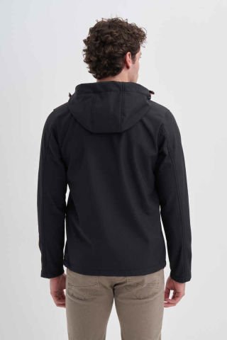 CAZ 1047 Kapşonlu Su Geçirmez Erkek Softshell Mont Siyah
