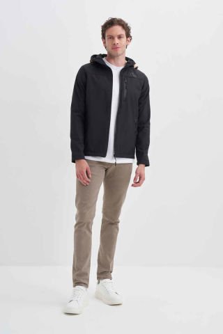 CAZ 1047 Kapşonlu Su Geçirmez Erkek Softshell Mont Siyah