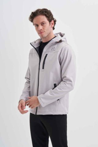CAZ 1047 Kapşonlu Su Geçirmez Erkek Softshell Mont Gri
