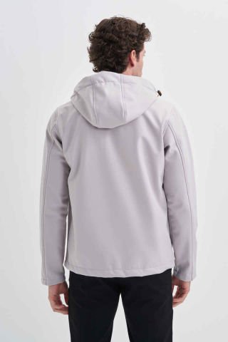 CAZ 1047 Kapşonlu Su Geçirmez Erkek Softshell Mont Gri