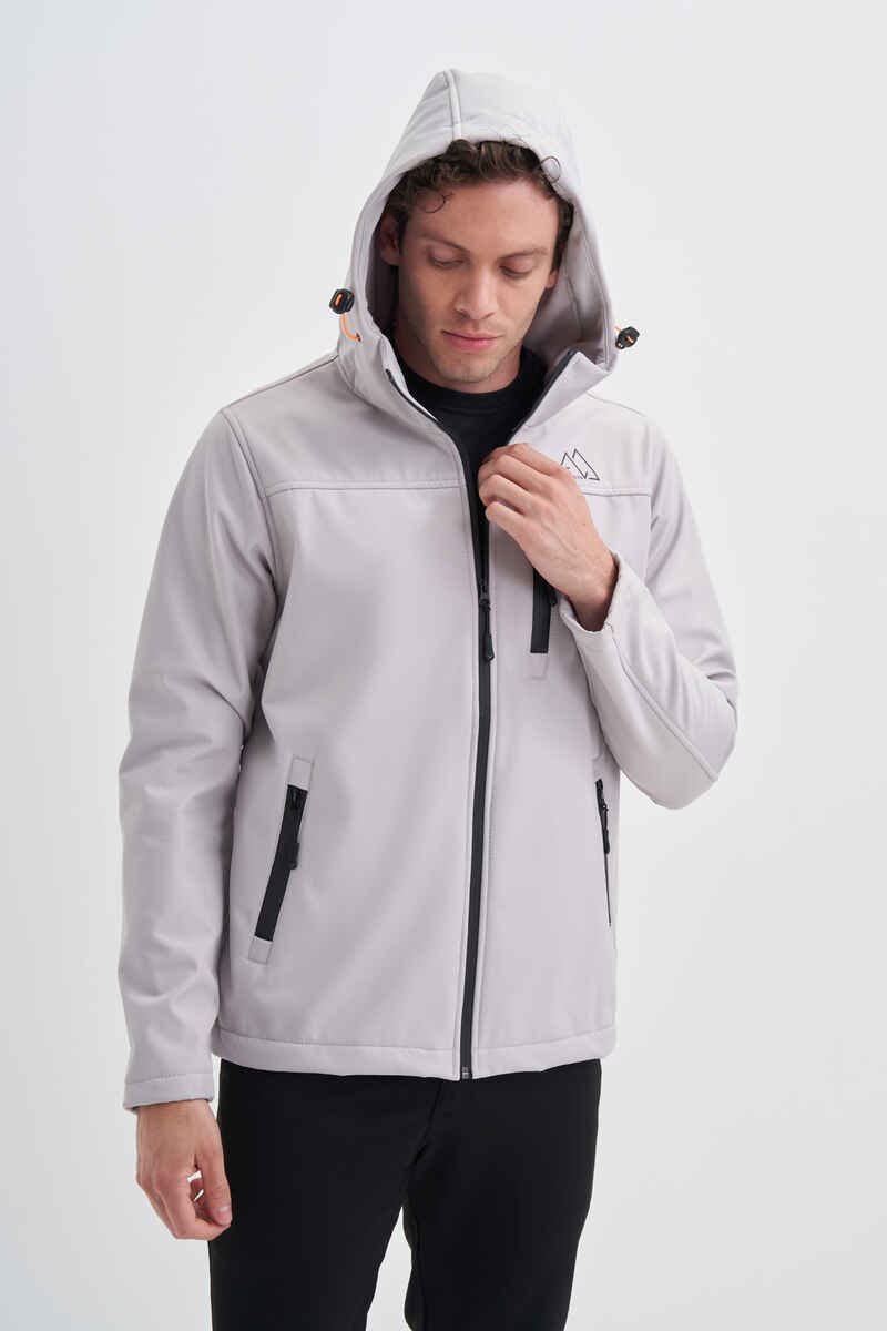 CAZ 1047 Kapşonlu Su Geçirmez Erkek Softshell Mont Gri