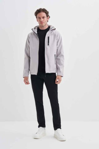 CAZ 1047 Kapşonlu Su Geçirmez Erkek Softshell Mont Gri
