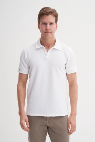 Caz 4201 Polo Yaka Örme Penye Micro Tişört Beyaz