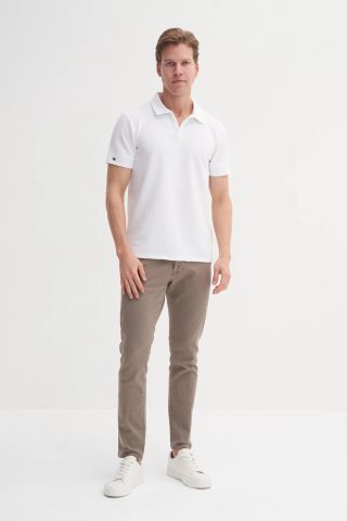 Caz 4201 Polo Yaka Örme Penye Micro Tişört Beyaz