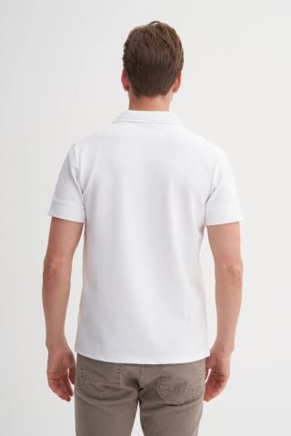 Caz 4201 Polo Yaka Örme Penye Micro Tişört Beyaz