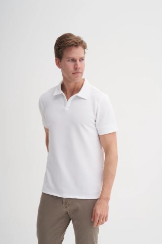 Caz 4201 Polo Yaka Örme Penye Micro Tişört Beyaz