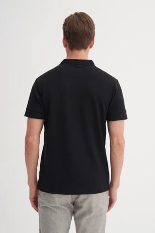 Caz 4201 Polo Yaka Örme Penye Micro Tişört Siyah