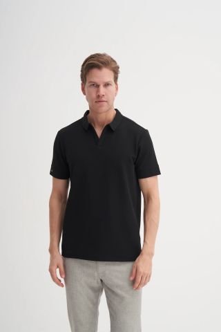 Caz 4201 Polo Yaka Örme Penye Micro Tişört Siyah
