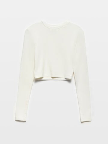 Dilvin 31236 Bisiklet Yaka Kadın Crop Body Ekru