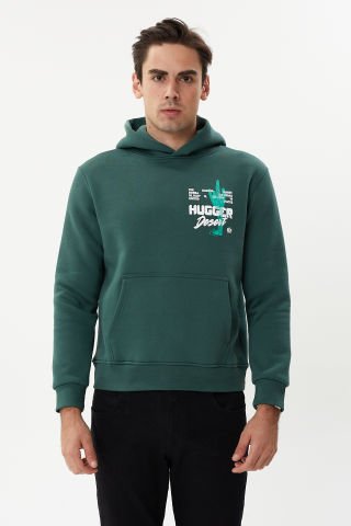ESW 2747 Sırt Baskılı Kapşonlu 3 plik Şardonlu Erkek Sweat Nefti