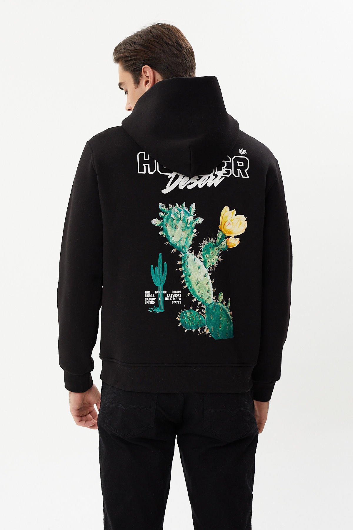 ESW 2747 Sırt Baskılı Kapşonlu 3 plik Şardonlu Erkek Sweat Black