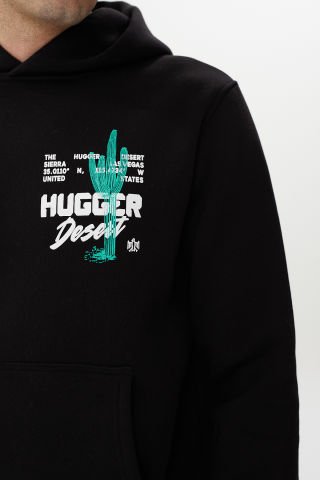 ESW 2747 Sırt Baskılı Kapşonlu 3 plik Şardonlu Erkek Sweat Black