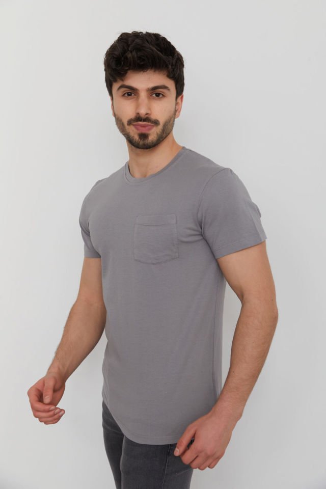 CAZ 4005 Erkek Bisiklet Yaka Cep Detaylı Yıkamalı Basic T-shirt